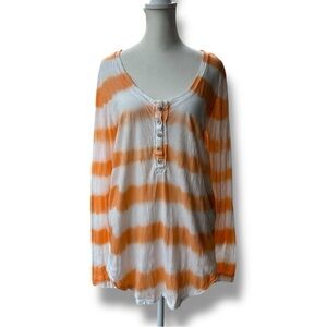 We The Free Orange and White Stripe Long Sleeve Henley Top | Small